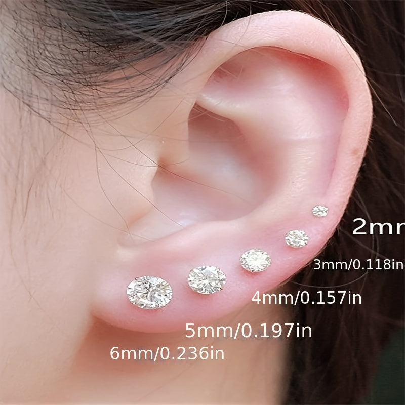 7 Pairs Set Of Delicate Stud Earrings Flat Back Earrings Stainless Steel Jewelry Embellished Synthetic Gems For Women Gift