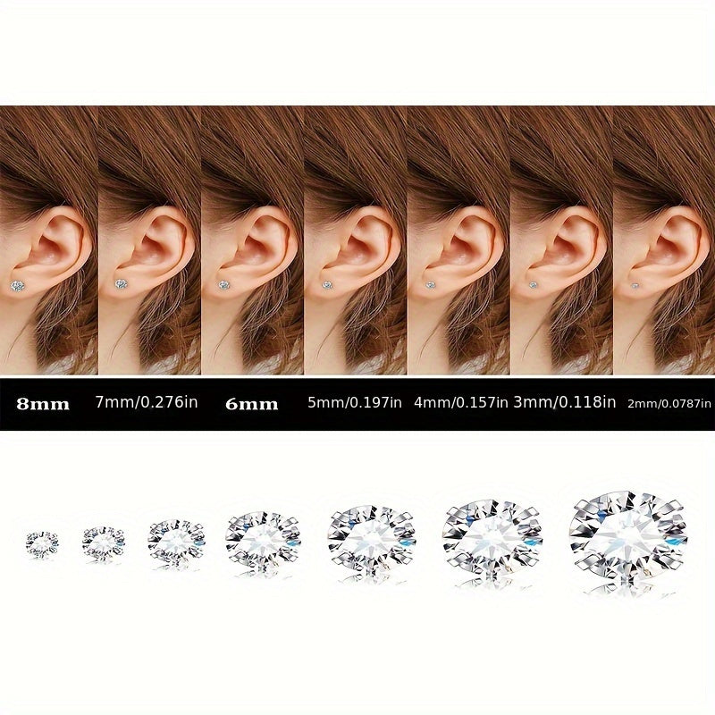 7 Pairs Set Of Delicate Stud Earrings Flat Back Earrings Stainless Steel Jewelry Embellished Synthetic Gems For Women Gift