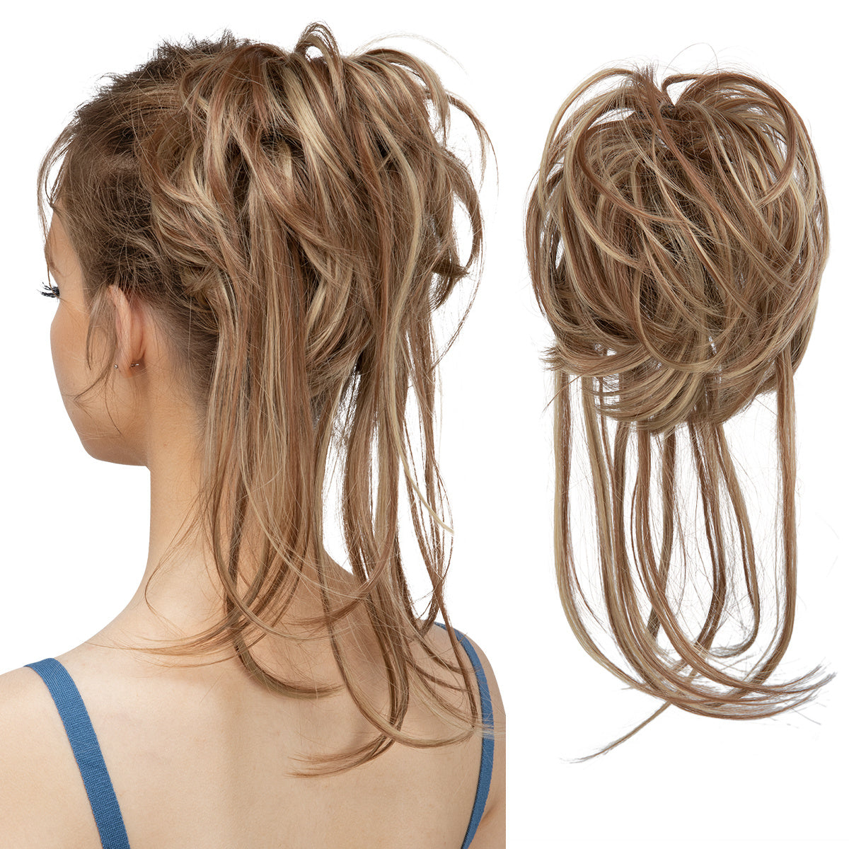 Unordentliches Brötchen-Haar-Stück für Frauen Super lang zerzauste Updo-Scrunch ies synthetische gewogene, lockige Pferdes chwanz verlängerung Chignon Haarschmuck