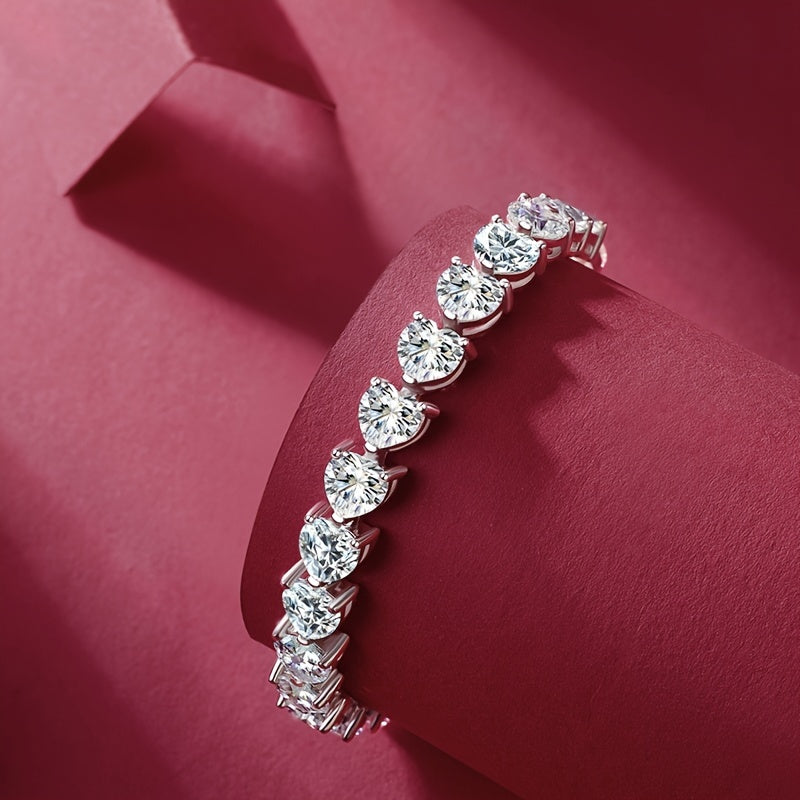 1ct * 24 Bracelet en forme de coeur Moissanite 1pc, Bracelet de tennis romantique de luxe pour femme en argent Sterling 925, cadeau d'anniversaire de mariage pour la Saint-Valentin avec certificat