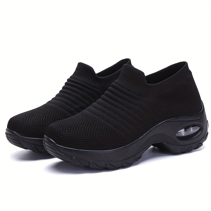 Women's Breathable Knit Sneakers, Comfortable Low Top Slip On Shoes, Women's Air Cushion Shoes