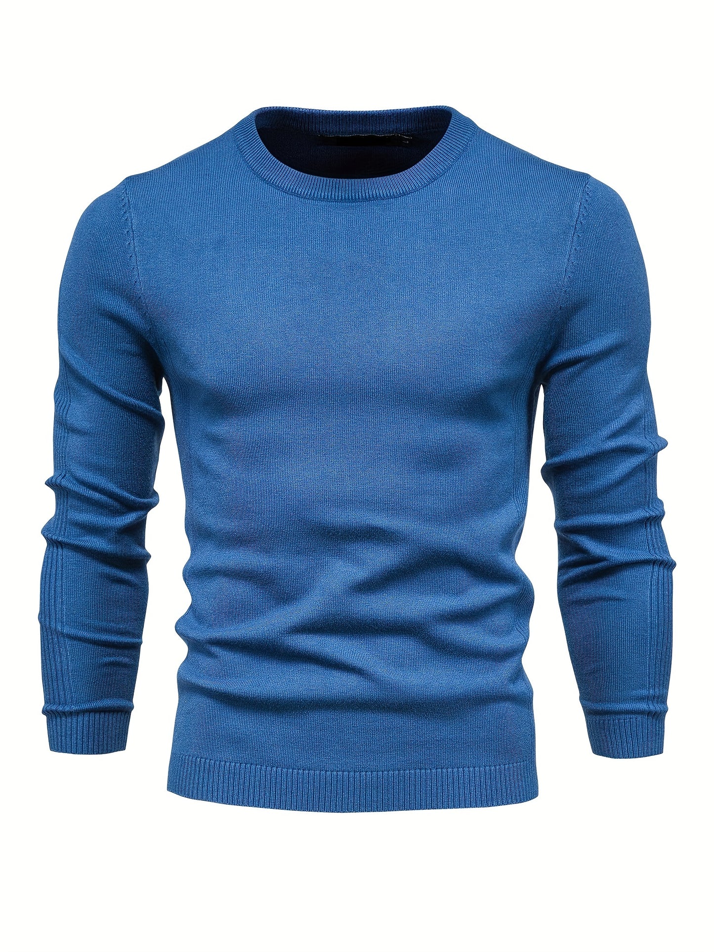 Herren einfarbiger Strick pullover mit Rundhals ausschnitt, schlank