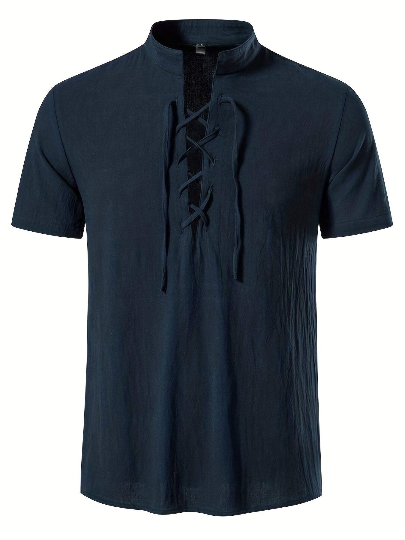 Trendy Men's Casual Lace Up Short Sleeve Shirt, Men's Shirt For Summer Vacation Resort