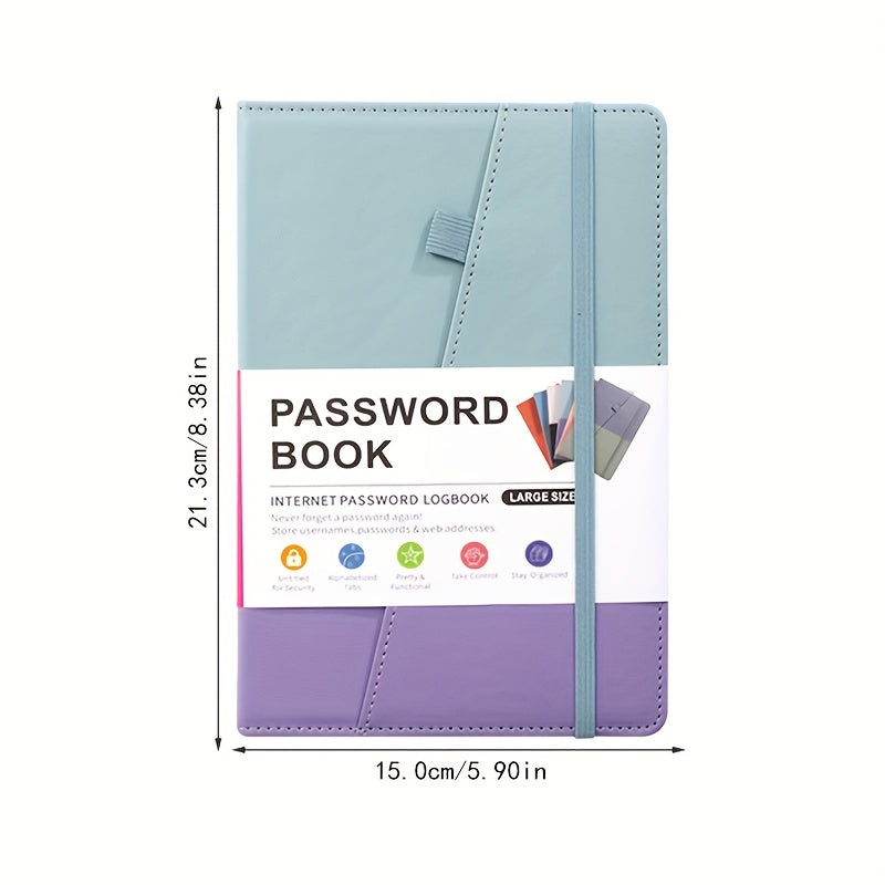 Secure A5 Password Book With Alphabet Tabs - Ideal For Home & Office Internet, Email Login Passwords - Premium Address Manager With Foldable Inner Pocket - Personal Password Organizer