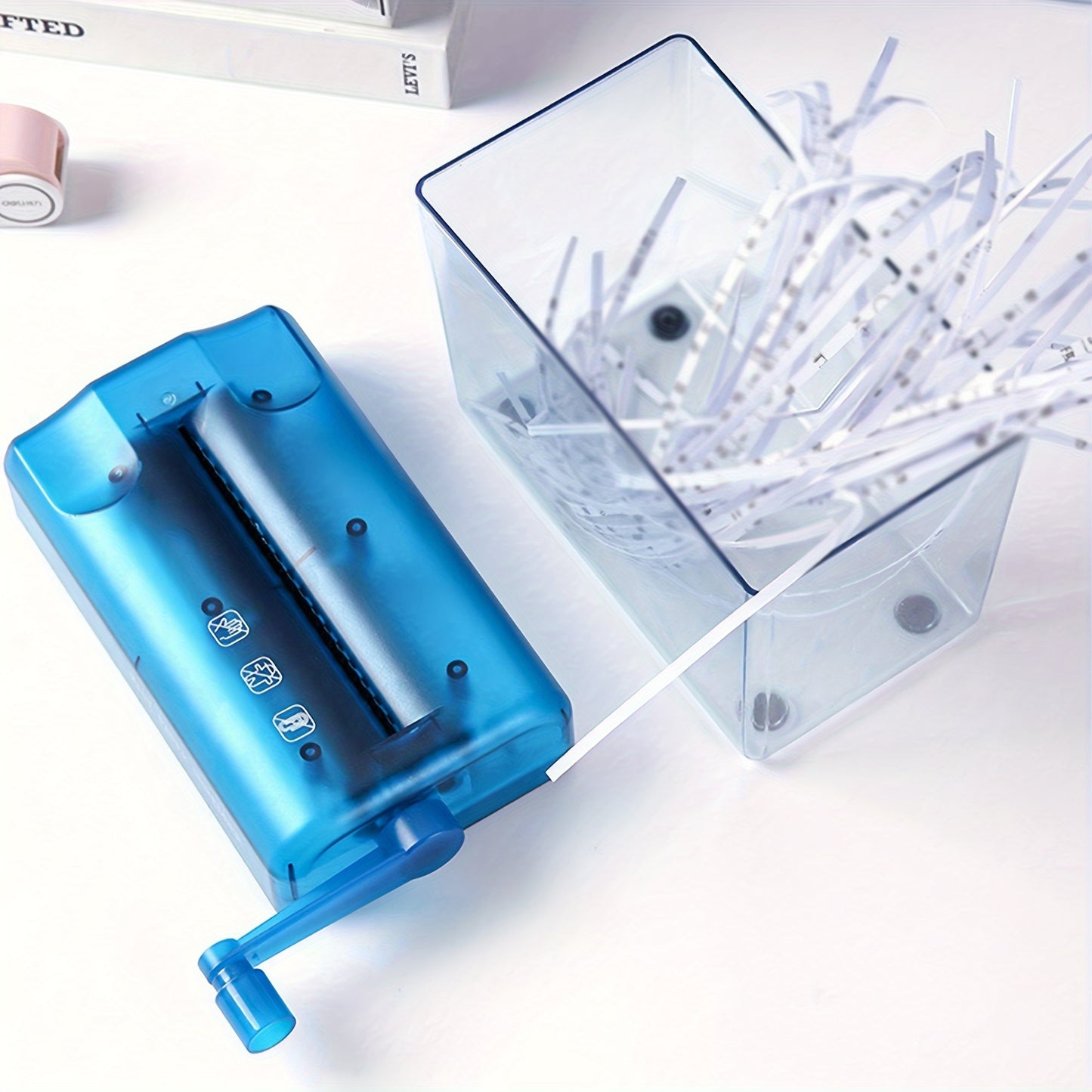 Paper Shredder Blue, 1pc Hand Shake Shredder Mini Desktop Hand Shake Paper Multifunctional Office Household Manual Shredder Office Supplies