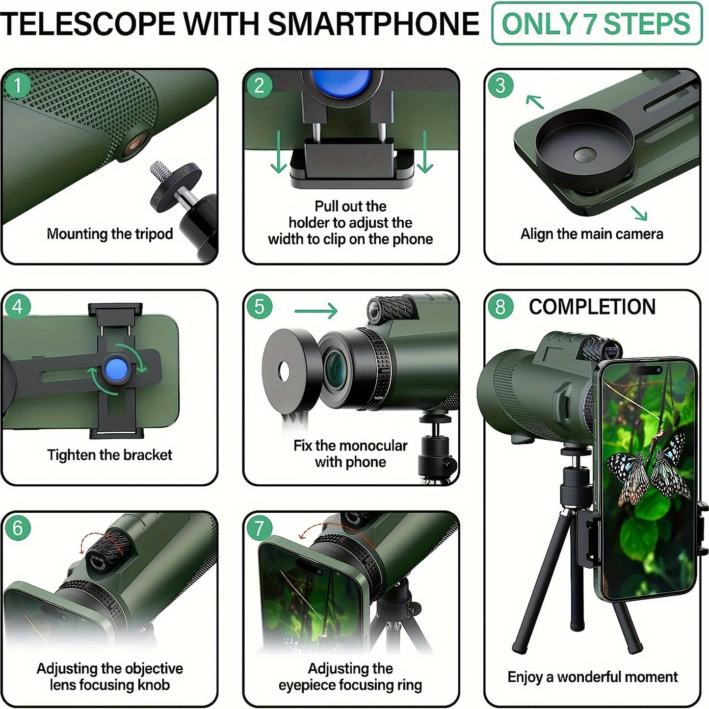 Powerful 80x100 Monocular Telescope With Phone Clip And Tripod, Long-Distance Monocular For Outdoor Camping Bird Watching Wildlife Observation