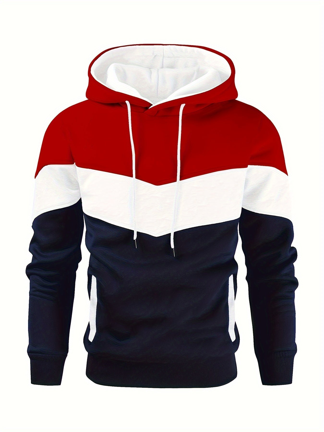 Plus Size Men's Color Block Pullover Hoodie, Long Sleeves Casual Sweatshirt With Pockets