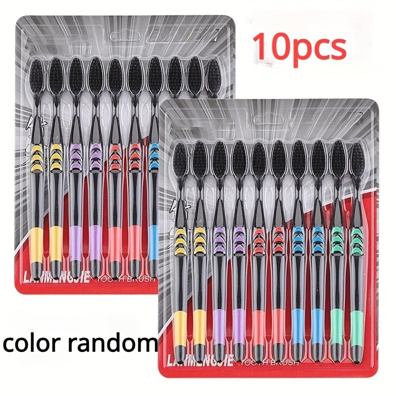 10pcs Soft Manual Toothbrushes With Soft  Charcoal Bristles For Teeth Gums,  For Deep Cleaning Oral Care At Home For Adults Daily Life .