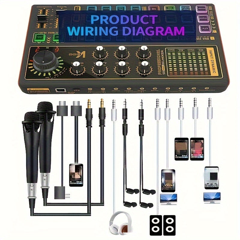 K300 Podcast Pack d'équipement, avec microphone à condensateur Podcast, carte son changeur de voix avec effets sonores multiples et lumière LED, préfet pour le streaming \ u002FPodcasting \ u002FGaming \ u002FRecording \ u002FPC