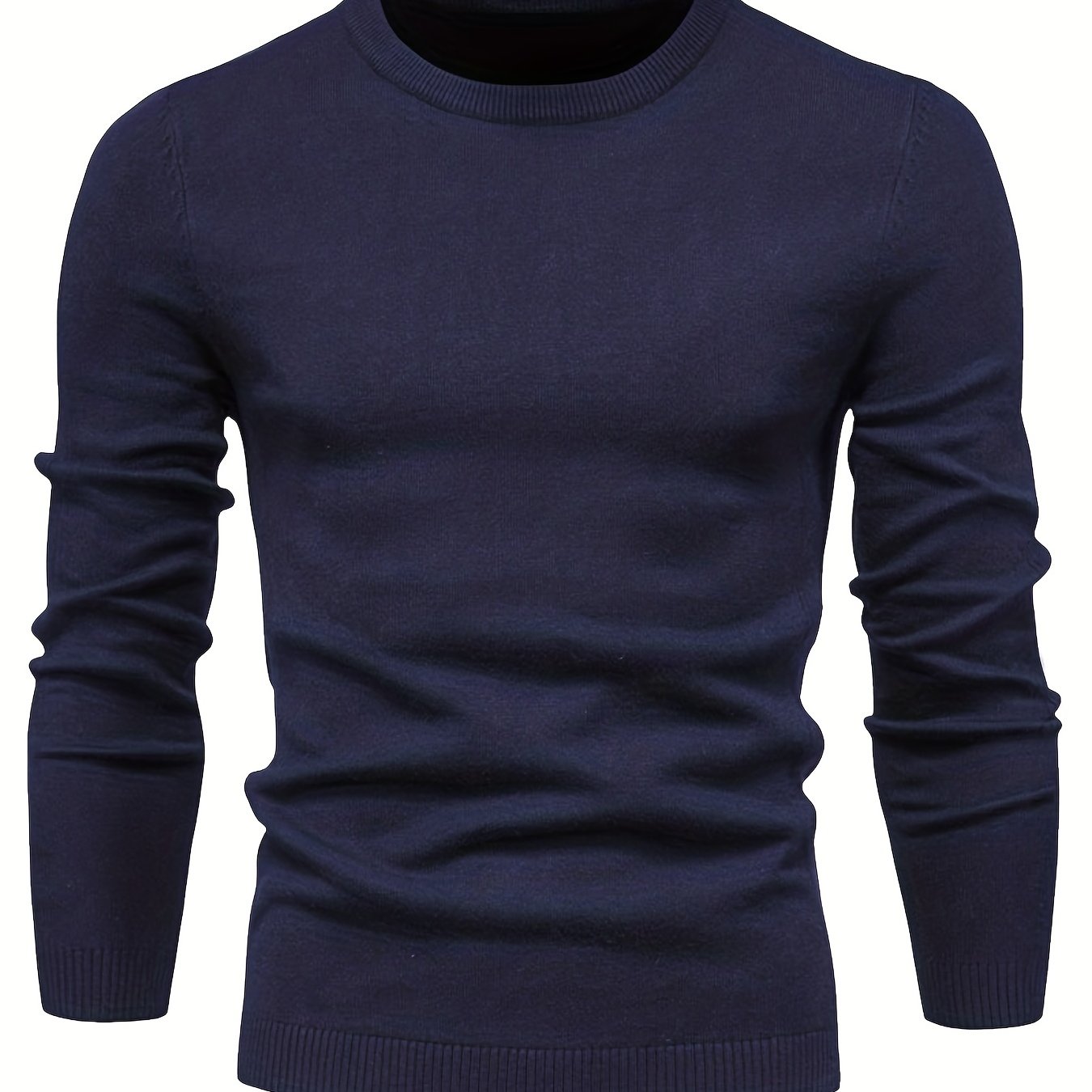 Men's Casual Solid Knitted Sweater - Warm And Stretchy Crew Neck Pullover For Fall And Winter