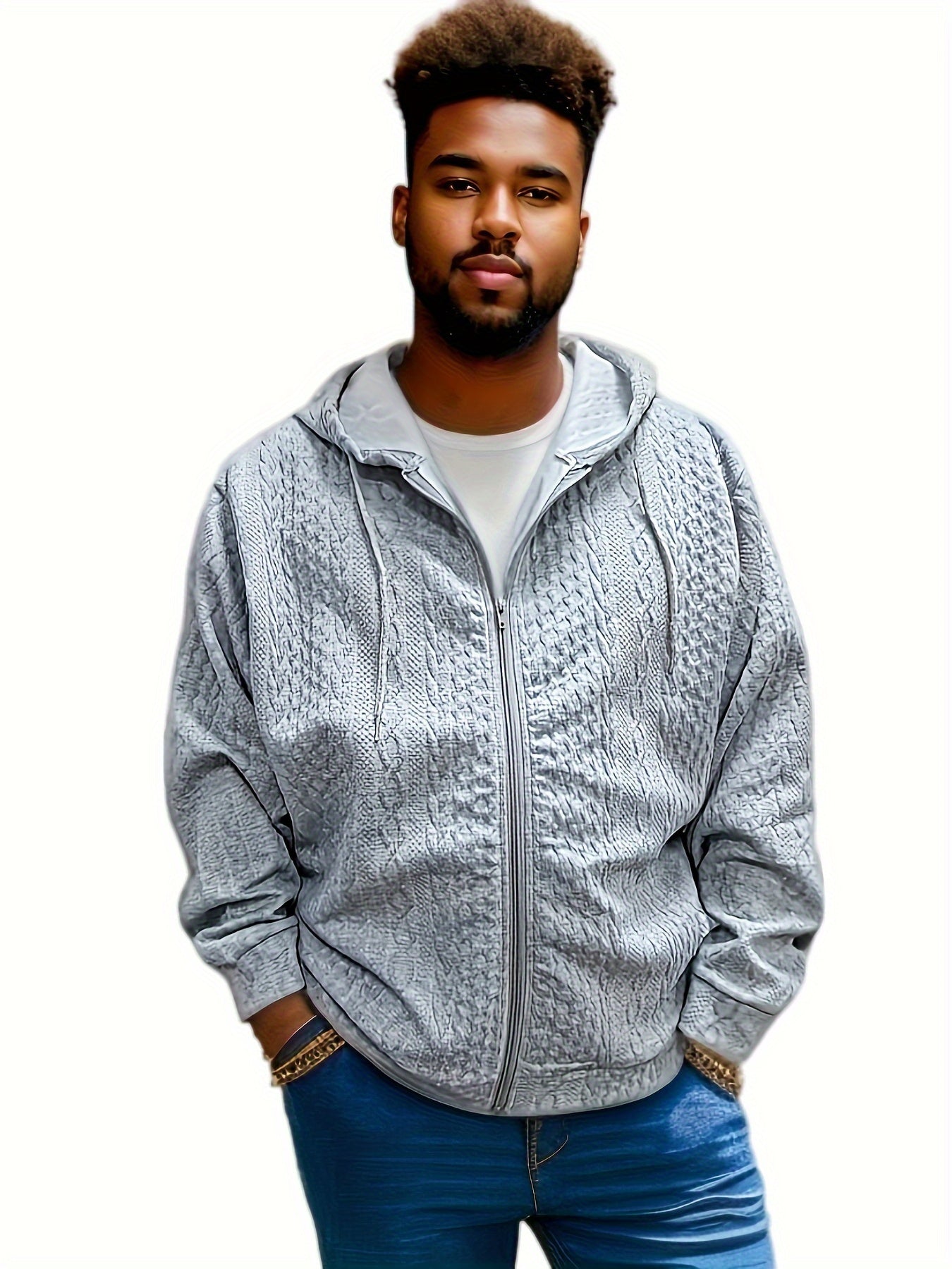 Plus size masculino jacquard sólido hoodies moda casual jaqueta com capuz para outono inverno, roupas masculinas