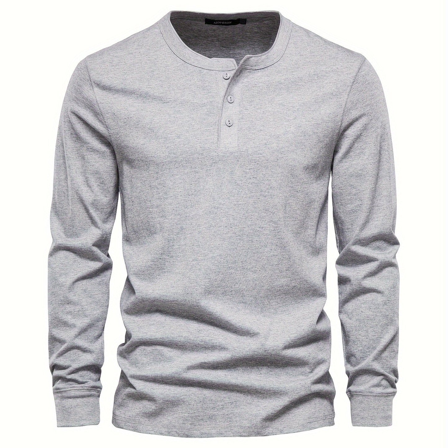 Men's Henley Collar Long Sleeve Cotton T Shirt