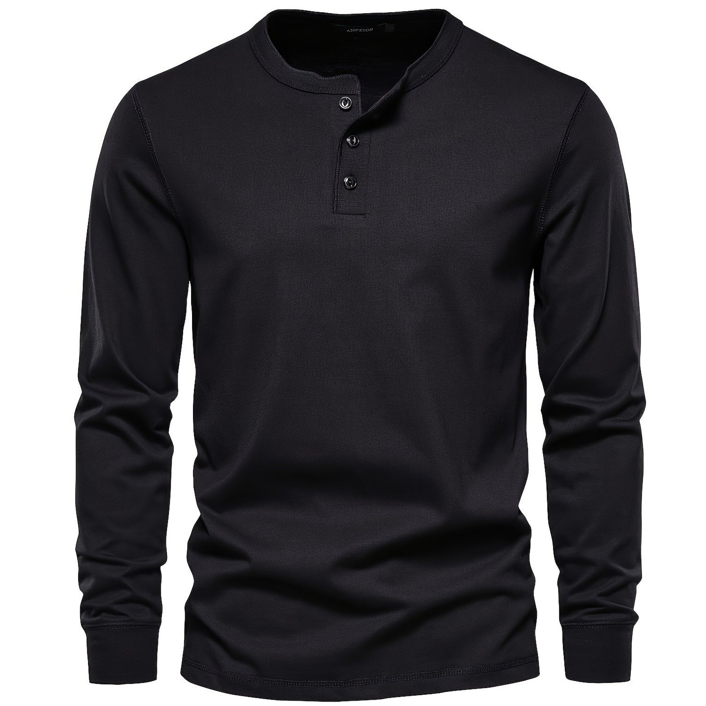 Cuello Henley de manga larga Camiseta de algodón para hombres