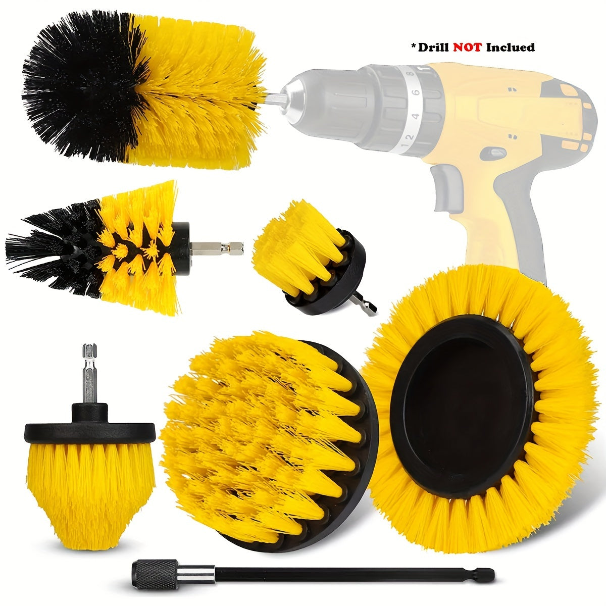 7pcs Drill Brush Attachment Set, Power Scrubber Wash Cleaning Brushes Tool Kit, All Purpose Drill Brush With Extension For Grout Floor, Tub Shower Tile, Bathroom, Kitchen Surface And Car