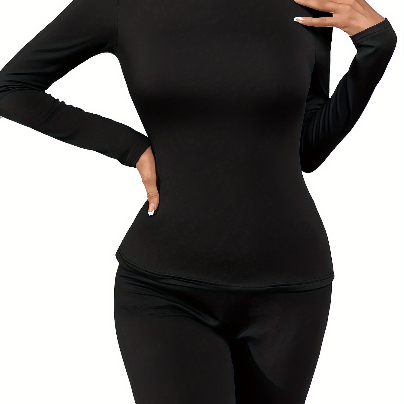 Seamless Thermal Underwear, Soft & Comfortable Long Sleeve Slim Base Top, Women's Lingerie & Sleepwear