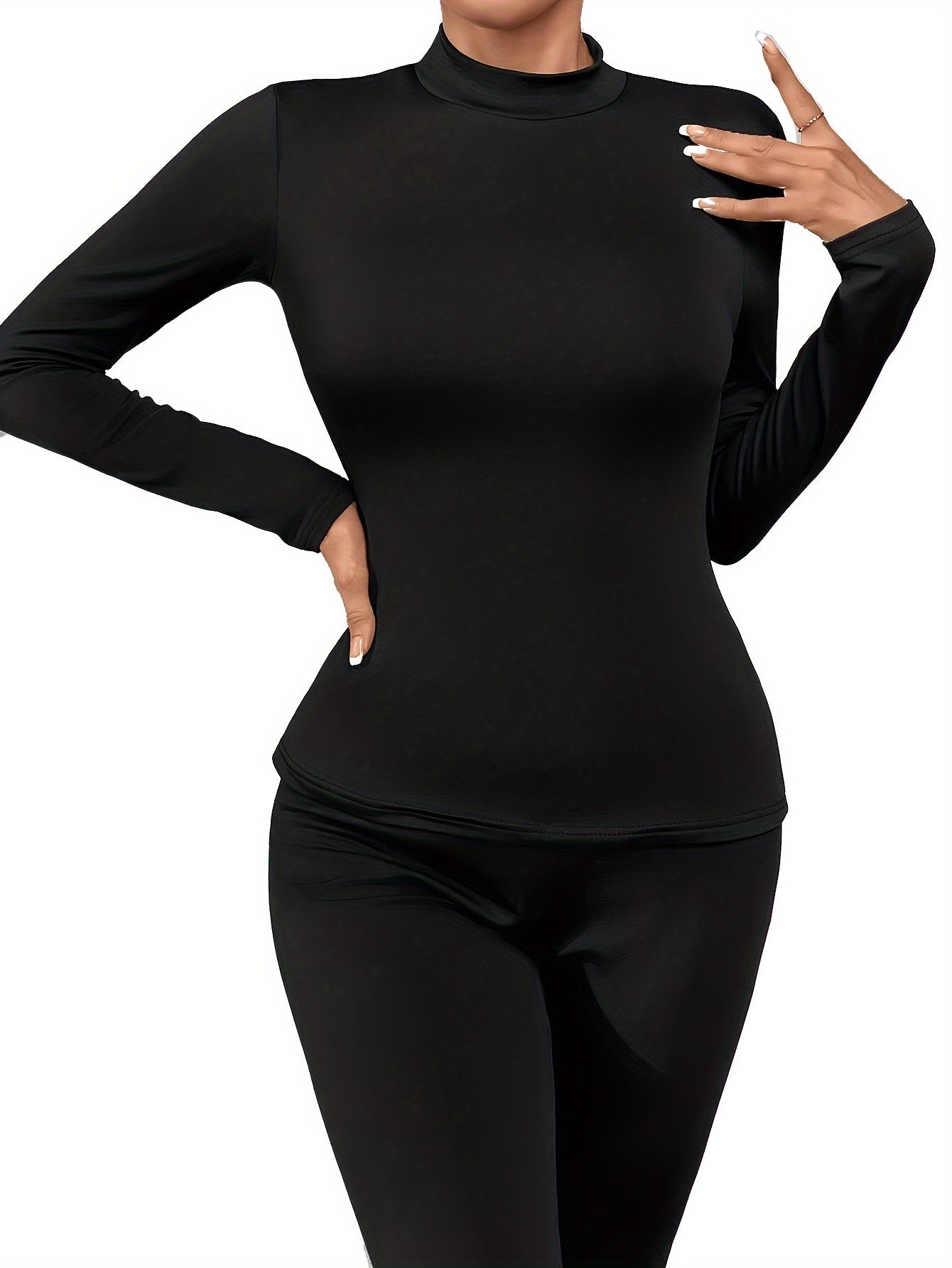 Seamless Thermal Underwear, Soft & Comfortable Long Sleeve Slim Base Top, Women's Lingerie & Sleepwear