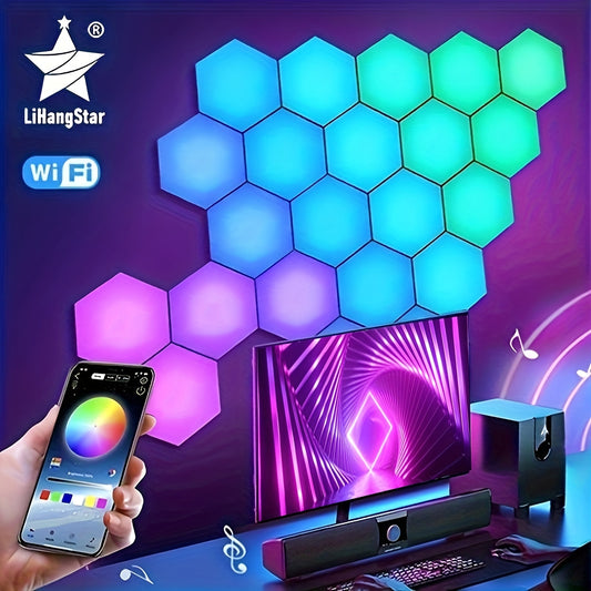 Smart LED Hexagonal Light, RGB Color Changing Indoor Wall Light, App Control With Remote Dimmable Music Synchronized Night Light, Voice Control Suitable For, Game Room, Home Theater, Bedroom Bedside, Party, Christmas Gift