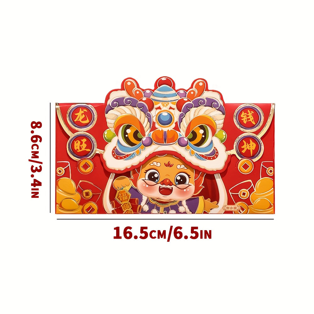 16pcs Dragon Year Red Envelopes, 2024 National Tide Awakening Lion Red Envelopes, Cartoon Bronzing Red Envelopes Bags, Creative Spring Festival Lucky Money Bag, Chinese New Year Gift, Hong Bao, Happy Lunar New Year