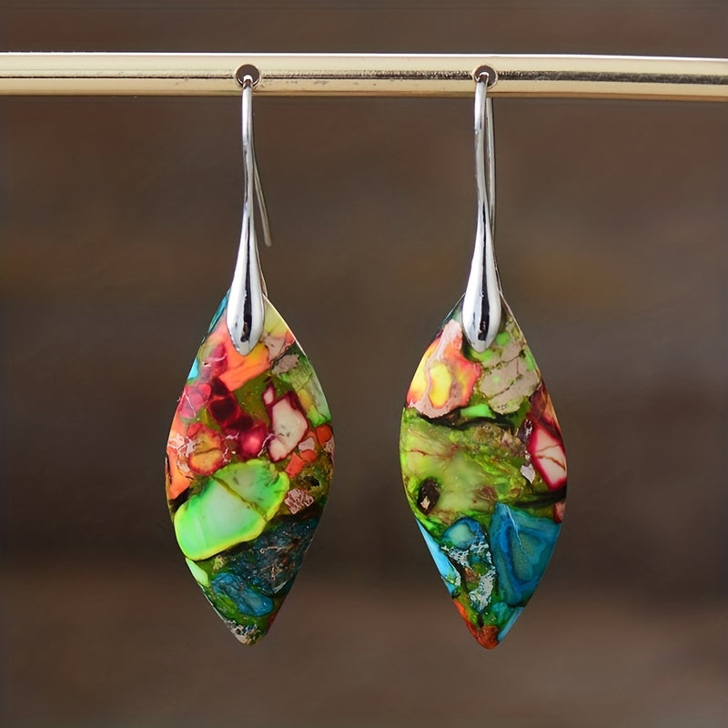 Boucles d&#39;oreilles bohème en pierre impériale naturelle, pendantes en forme de feuille, bijoux cadeau pour femmes