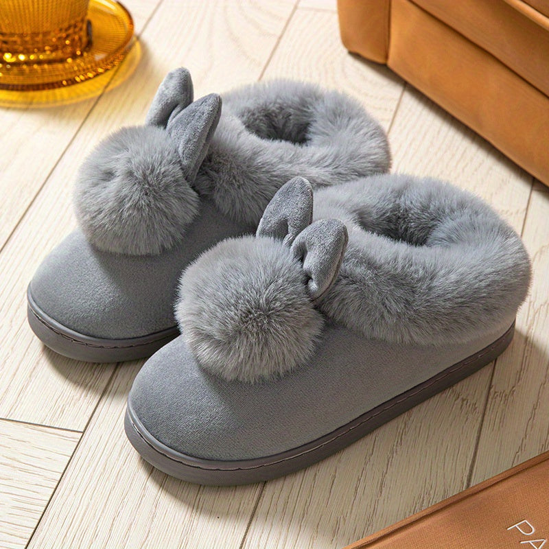 Damen-Kawaii-Kaninchen-Dekor-Slipeprs, bequeme Plüsch-Slip-On-Schuhe, Warme Winters chuhe für Frauen