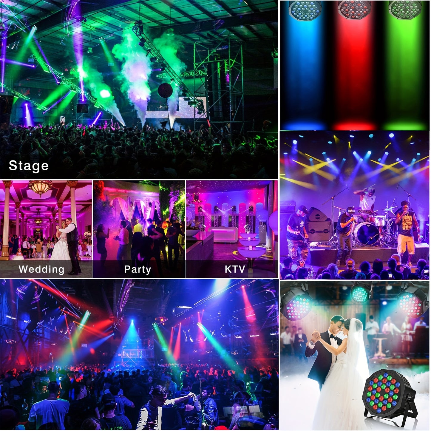 36 LED Stage Lights RGB DJ LED Par Light Remote & DMX Controlled Sound Activated Auto Play Uplights For Wedding Birthday Christmas Holiday Music Show Dance Party Stage Lighting-1Pack