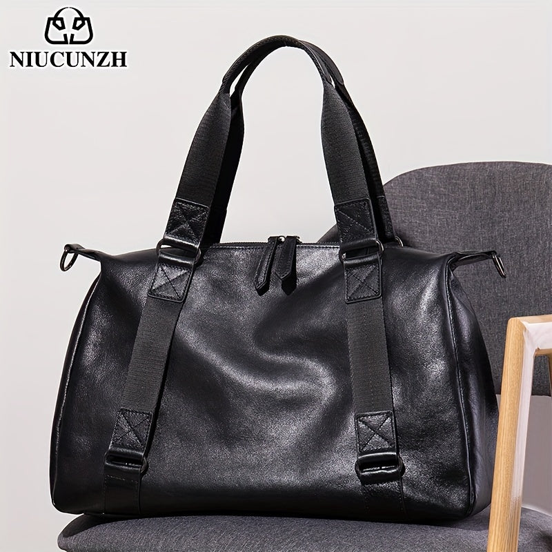 1pc Genuine Leather Tote Bag, Short-Distance Travel Duffel Bag, Casual Fitness Handbag