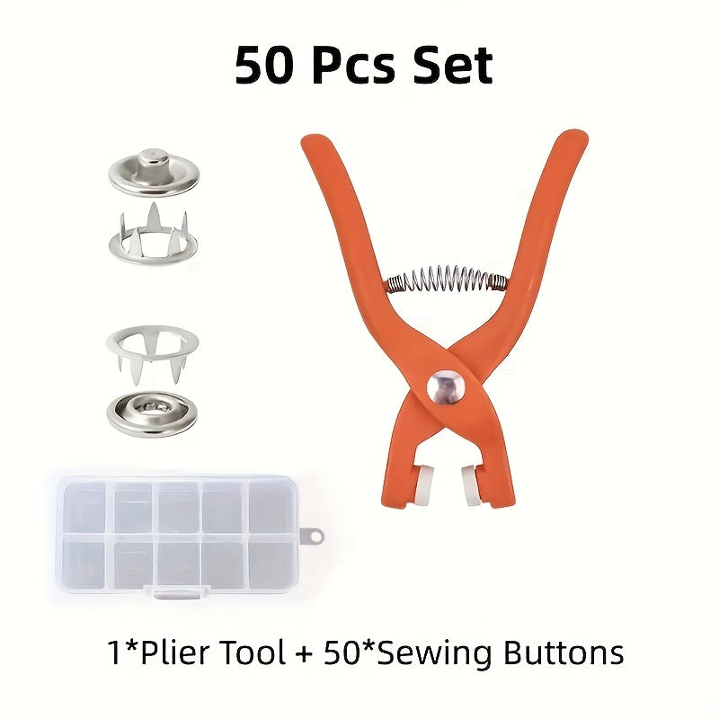 50 Sets, Snap Button Kit With Hand Pressure Pliers & 50pcs Snaps & 1 Clear Box, Metal Snaps For Sewing, Sewing Snaps For DIY Crafts Clothes Hats Bags, Sewing Supplies