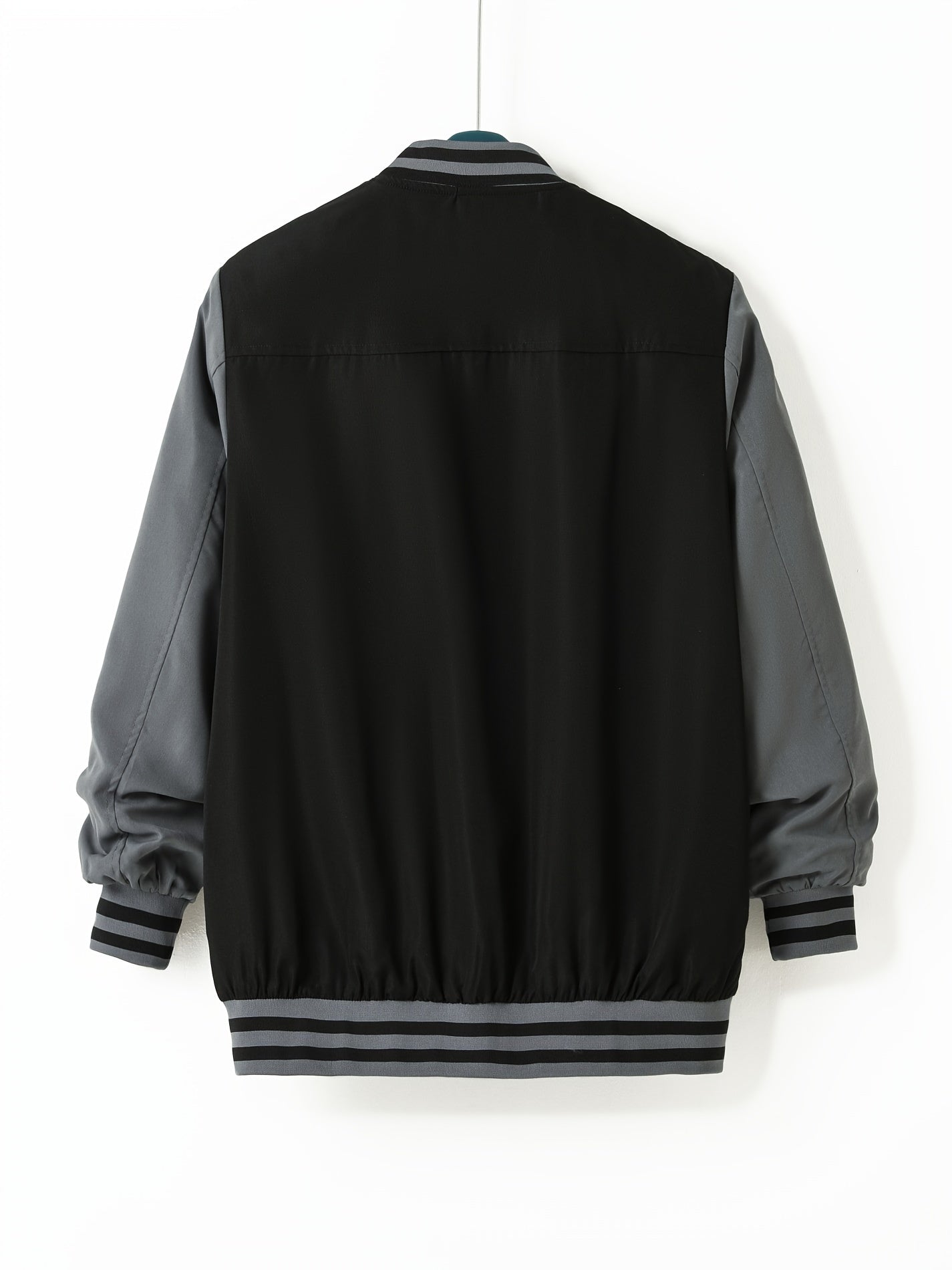 Plus Size Men's Contrast Baseball Jacket Spring Fall Winter Band Collar Jacket, Men's Clothing