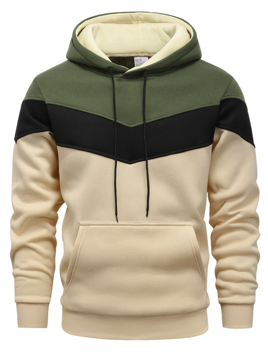 Men's Color Block Hoodie - Casual Graphic Design Pullover with Kangaroo Pocket for Winter and Fall Streetwear - Great Gift Idea