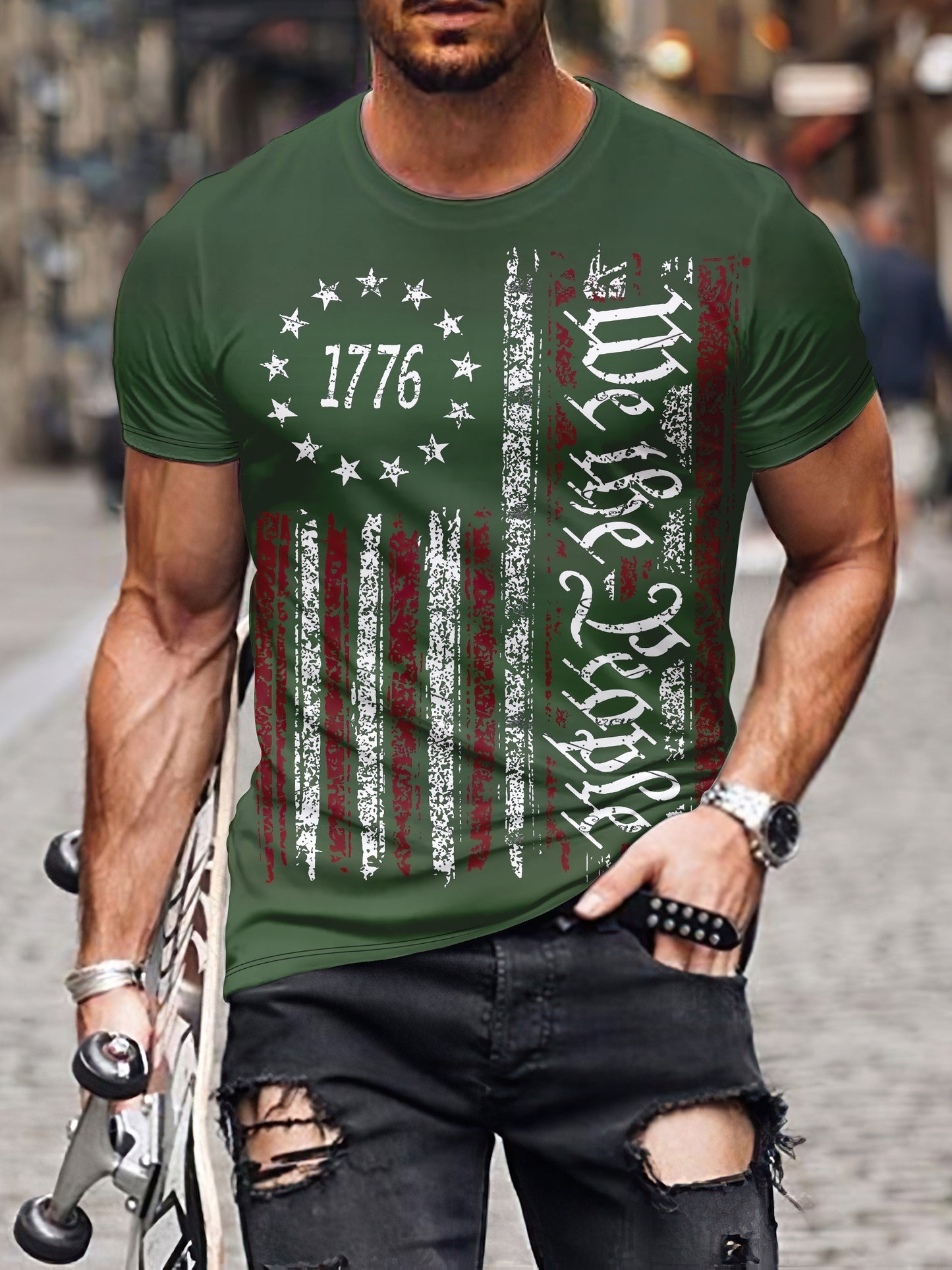 Independence Day Retro T Shirt, Plus Size Men's National Flag Graphic Print T Shirt Tees Tops For Summer, Men Clothing