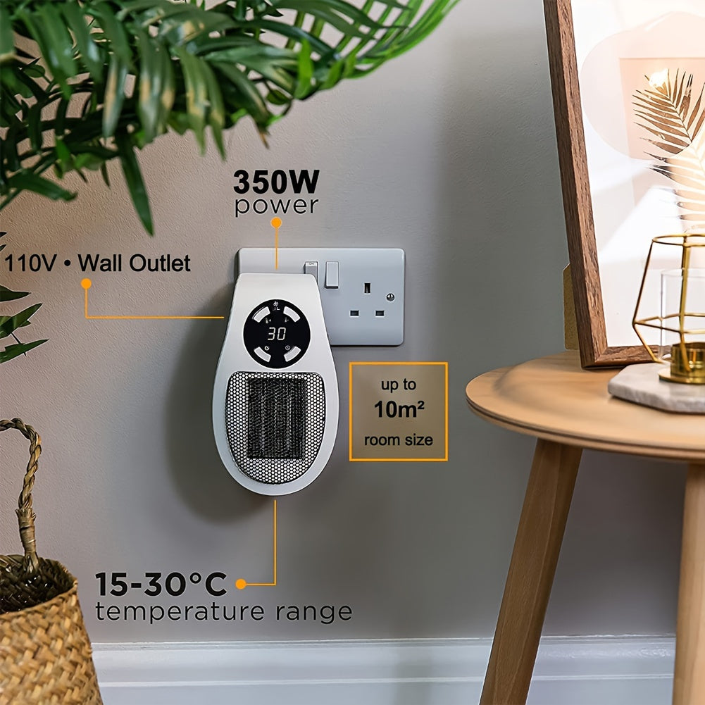 1pc, Small Heater With Heating And Fan Modes, 500W Space Heater, Wall Outlet Electric Space Heater As Seen On TV With Adjustable Thermostat And Timer And Led Display, Compact For Office Dorm Room