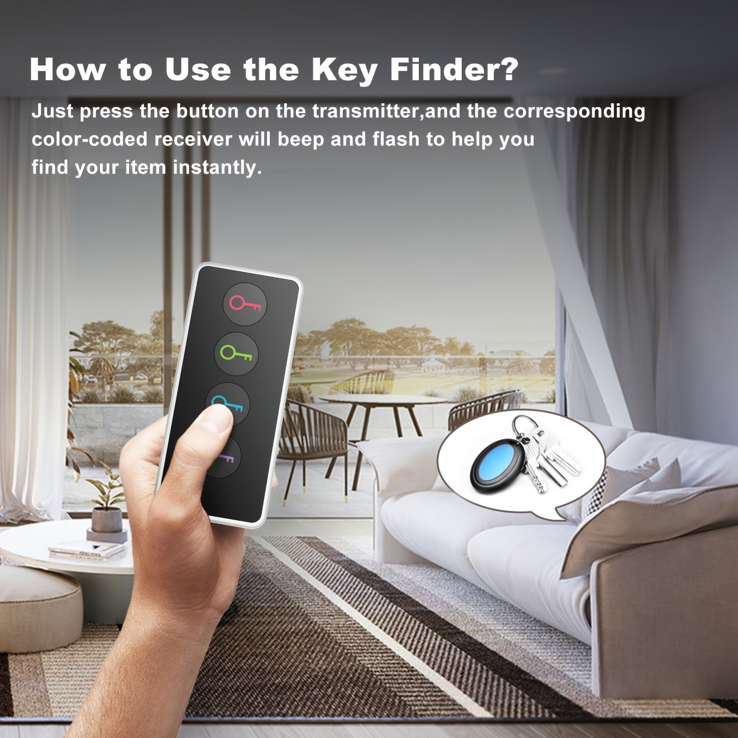 Key Finder Locator,Wireless Key Tracker,Remote Finder Tracking Device,Easy To Use,Perfect For Seniors,Tracker Tags For Finding Car Keys,Phones,Wallet,Remote Control,1 Transmitter & 4 Receivers Anti-Loss Device,gifts For Christmas