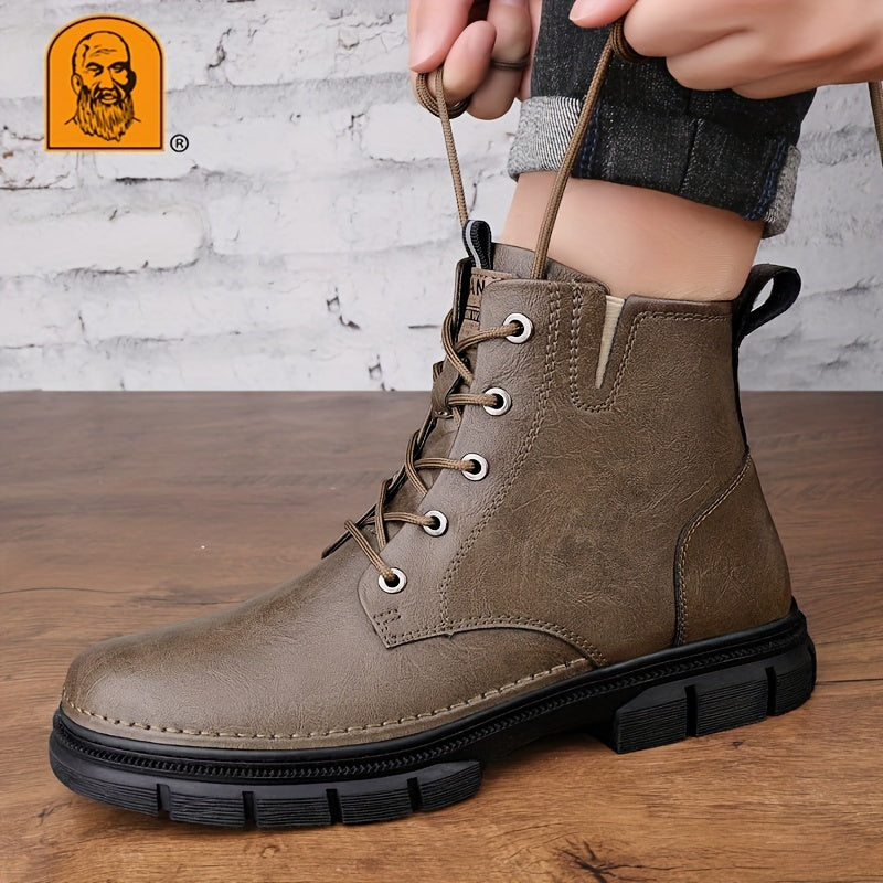 LAORENTOU Botas masculinas modernas e sólidas com penugem forrada, botas impermeáveis e resistentes ao desgaste com cadarços antiderrapantes para uso casual ao ar livre