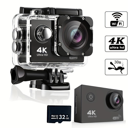 4K action camera 20 megapixel underwater waterproof camera WiFi sports camera, 900 mAh battery thansgiving christmas new year gift (including 32G memory card)