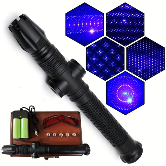 Creative Laser Pointer, Suitable For Outdoor Indication, Star Observation Indication, Powerful Blue Light Flashlight, With 5 Patterned Star Caps