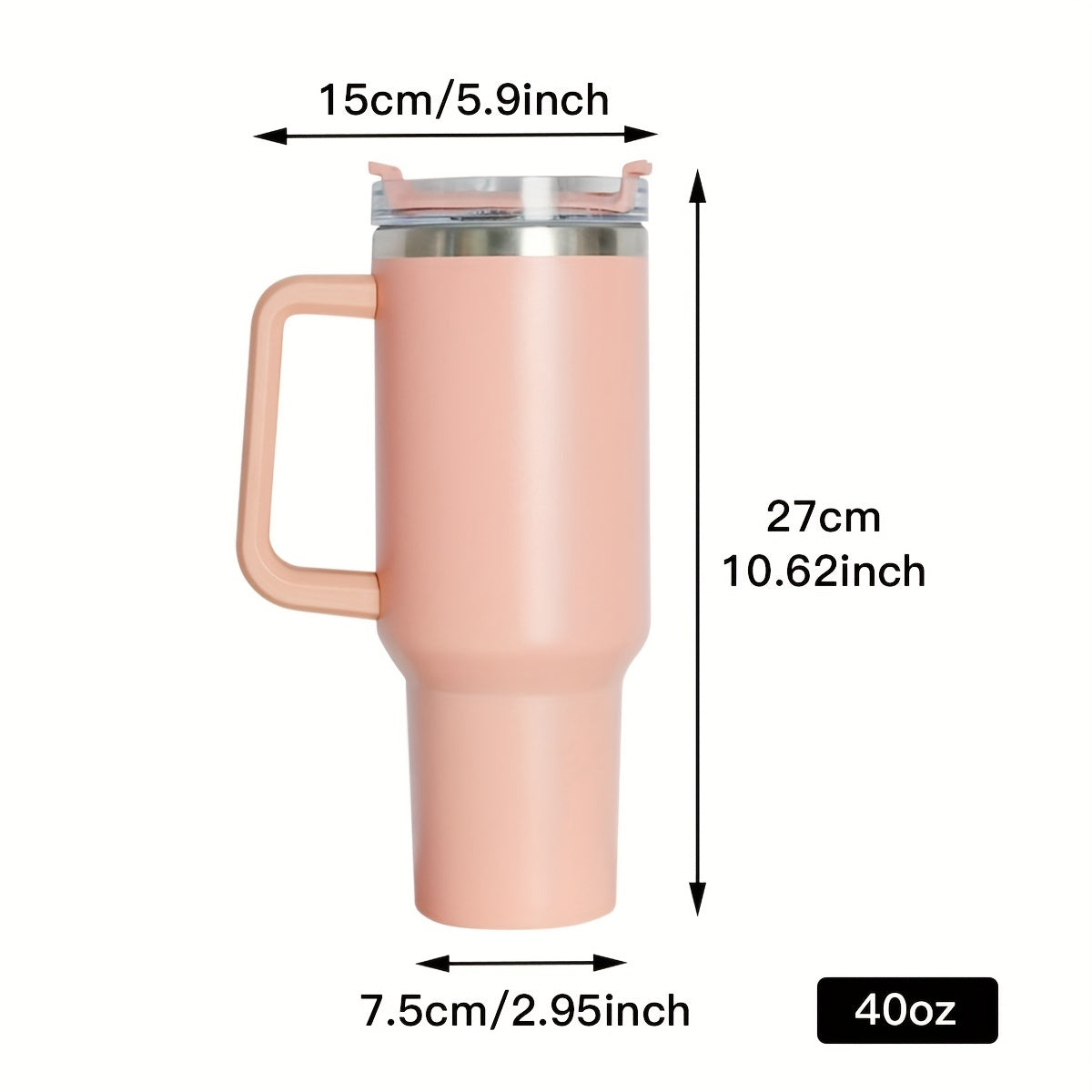 1 unid reutilizable vacío vaso con paja 40oz, doble capa de acero inoxidable aislado beber taza, coche práctico taza con mango