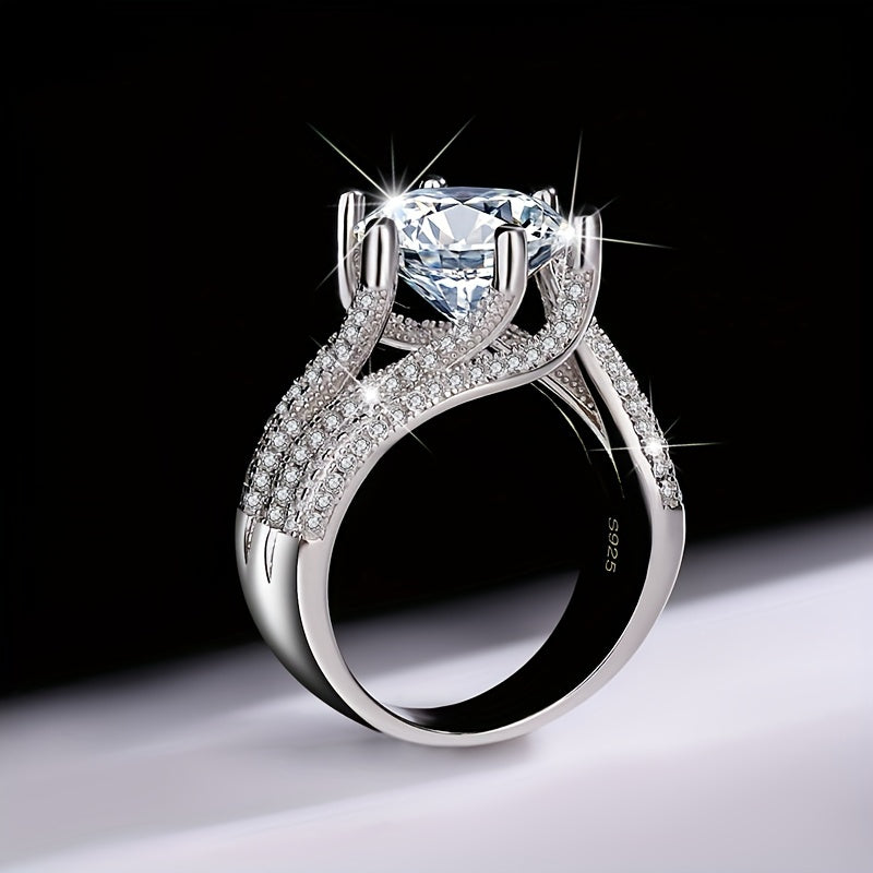 Anel de moissanite de prata esterlina 925 de 5 quilates, luxuoso embutimento completo de diamante falso, presente de proposta de noivado de casamento de dia comemorativo