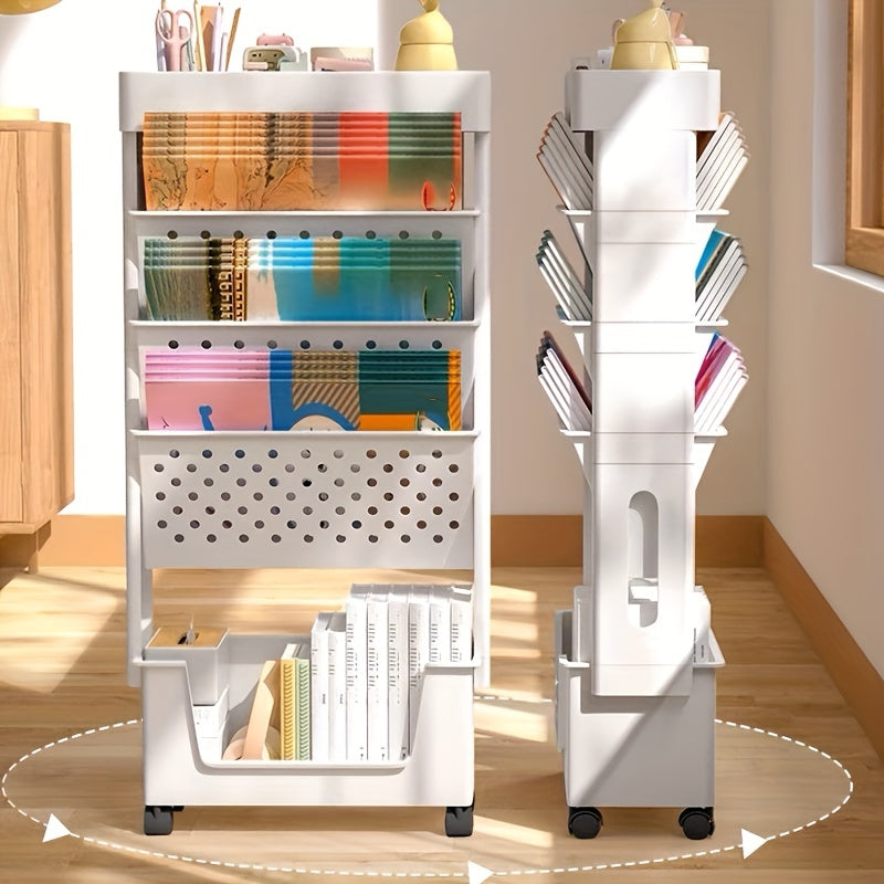 1pc 5-Tier Removable Tableside Bookshelf, Book Storage Rack With Wheels, Magazine & Newspaper Storage Rack, Suitable For School, Classroom, Office, Study, Bedroom, Living Room