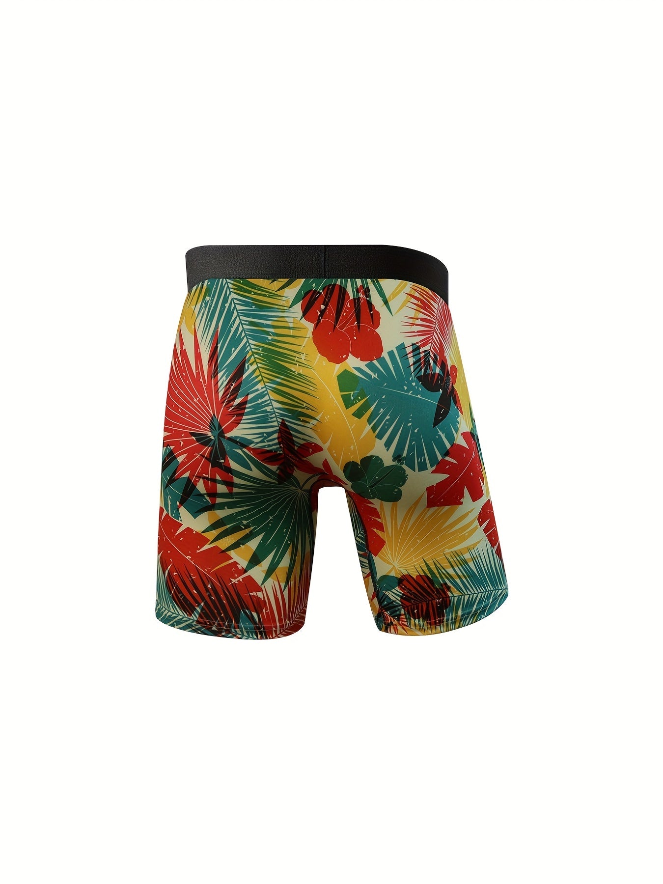 3pcs Men's Plus Size Tropical Plant Print Personality Fashion Novelty Long Boxes Briefs, Sports Briefs, High Stretch Comfortable Underwear