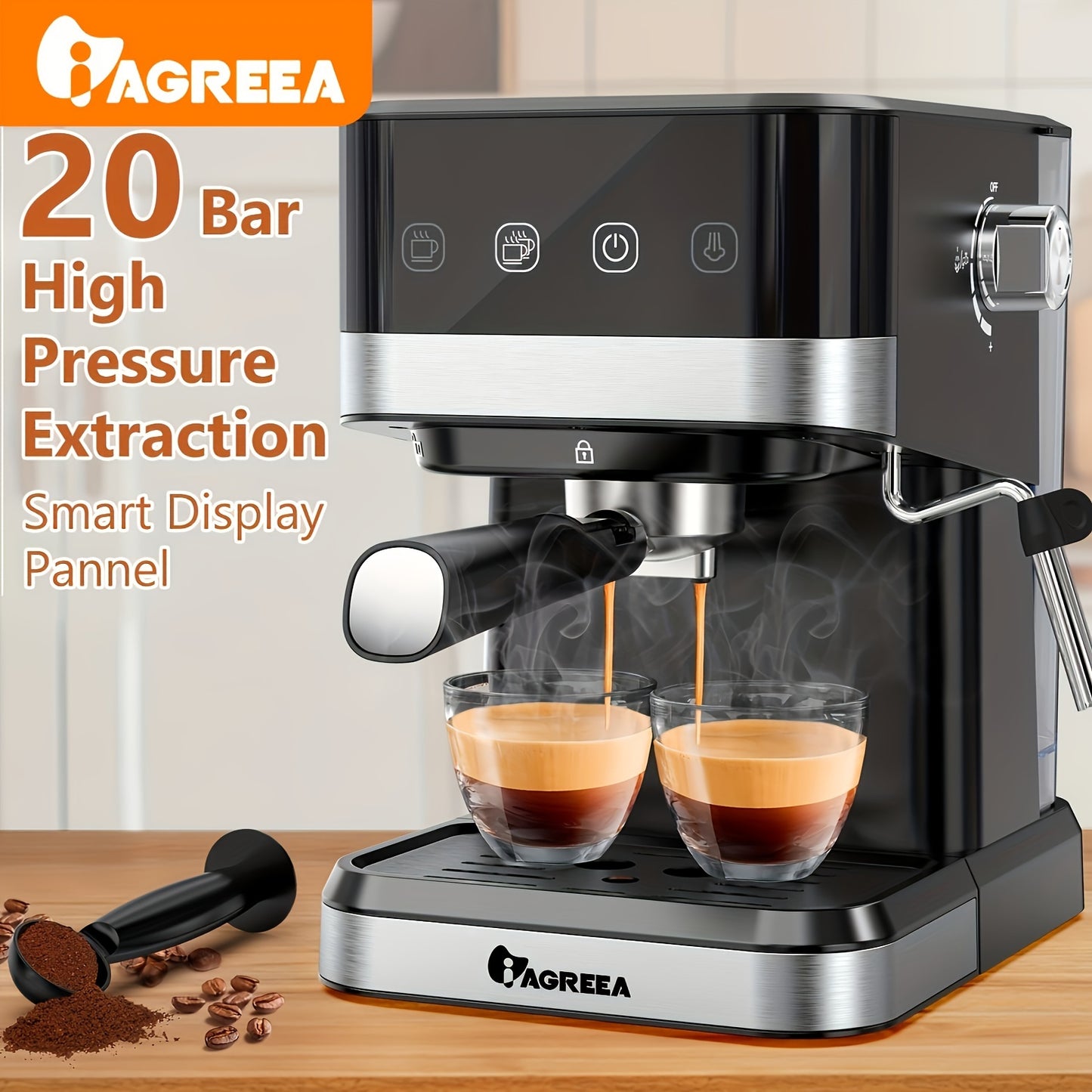 1pc, Drelex Espresso Machine With Milk Frothing, 20 Bar Expresso Coffee Machine, 1.5L\u002F50oz Removable Water Tank, Semi-Automatic Coffee Machine With Steam Wand For Espresso, Latte, And Cappuccino, 1050W, Touch Control