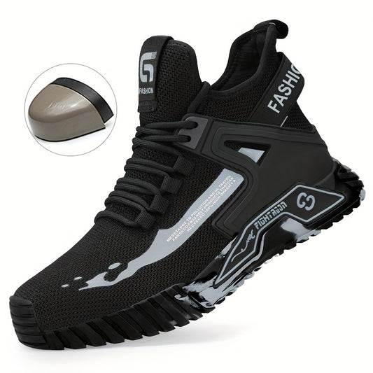 PLUS SIZE Men's Protective Steel Toe Shoes, Lace Up Comfy Sneakers, Perfect For Constructional Safety Workout Activities