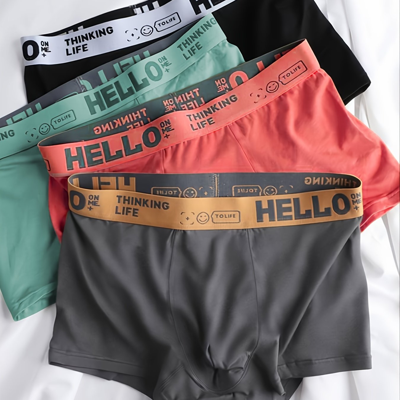 Cuecas boxer elásticas respiráveis de algodão masculino 4 unidades