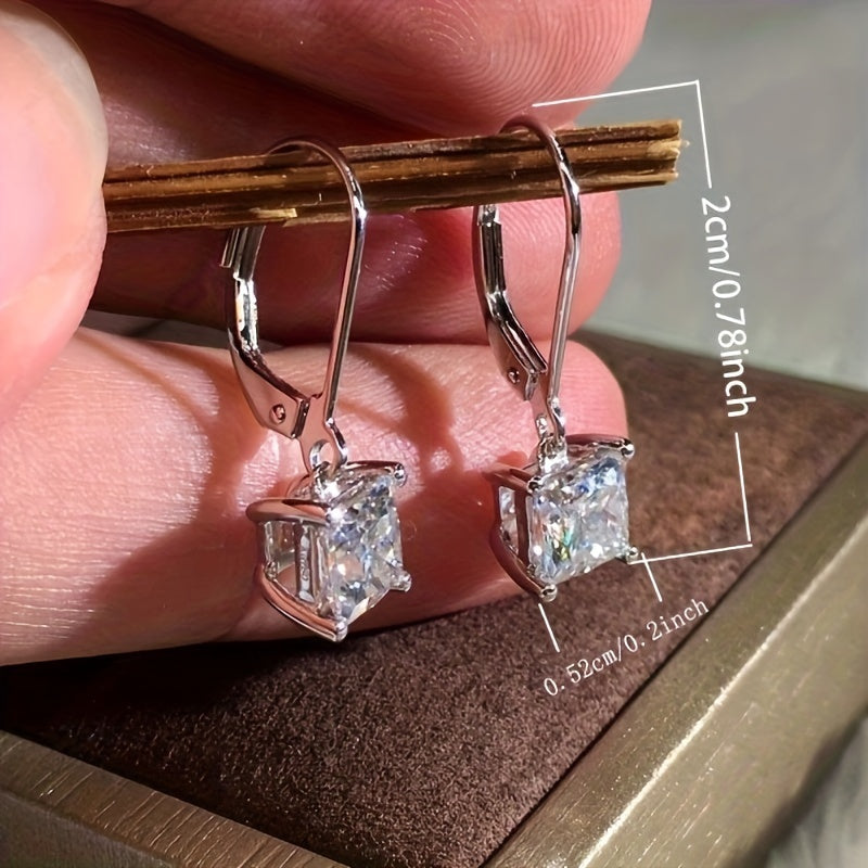 925 plata esterlina hipoalergénico Pendientes de aro con ZIRCON cuadrado colgante simple estilo elegante adecuado para las mujeres boda