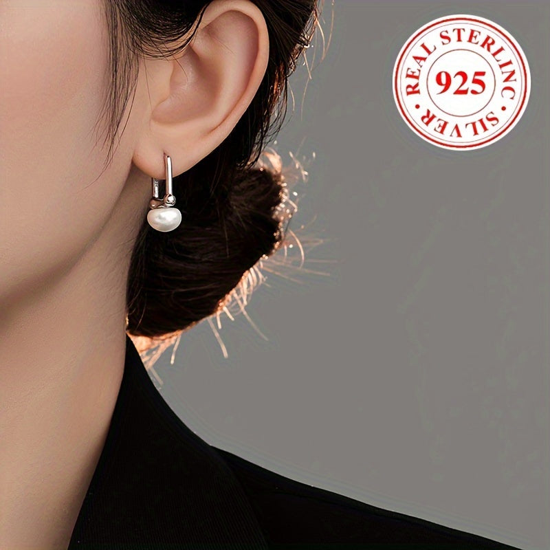 Exquisite 925 Sterling Silver Hypoallergenic Hoop Earrings With Freshwater Pearl Design Elegant Luxury Style Female Gift