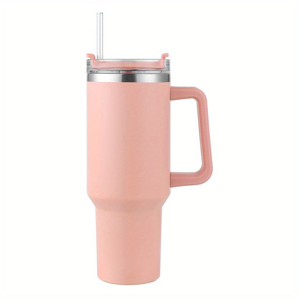 1 unid reutilizable vacío vaso con paja 40oz, doble capa de acero inoxidable aislado beber taza, coche práctico taza con mango