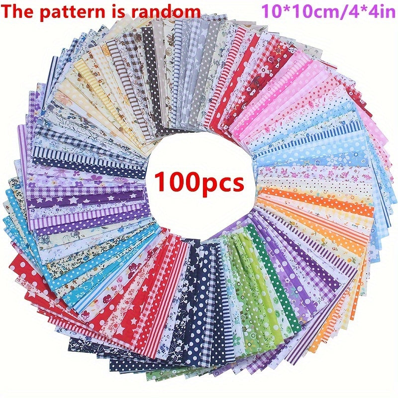 100 piezas, 4 ''X 4'' Craft Fabric Bundle cuadrados, paquete de cuartos de costura de bricolaje, paquetes de tela precortada para tela precortada, paquetes de tela acolchada, bricolaje costura acolchado Scrapbooking