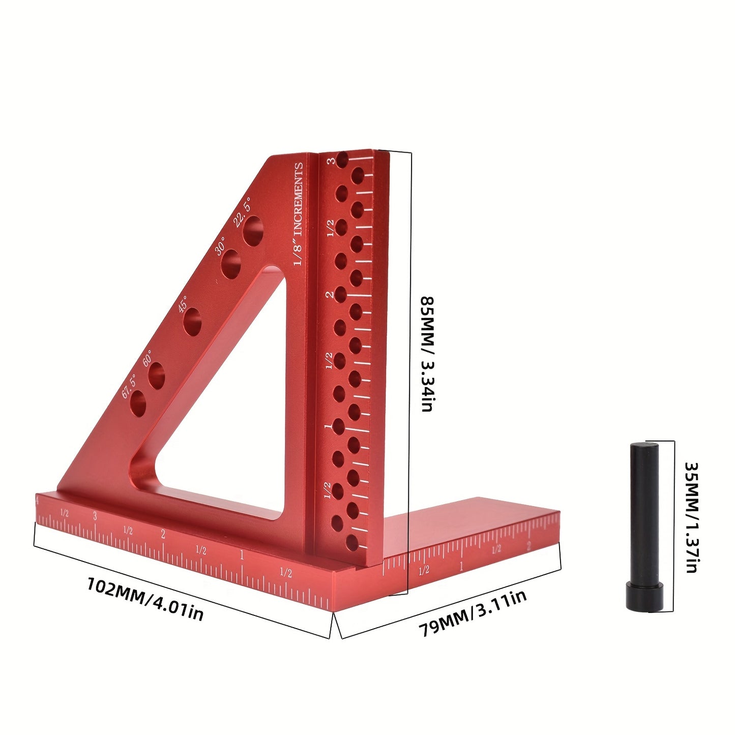 1pc transportador cuadrado de carpintería, cuadrado de carpintería con clavijas, regla triangular de inglete de aleación de aluminio, herramienta de medición de diseño de alta precisión de velocidad cuadrada para carpintero ingeniero