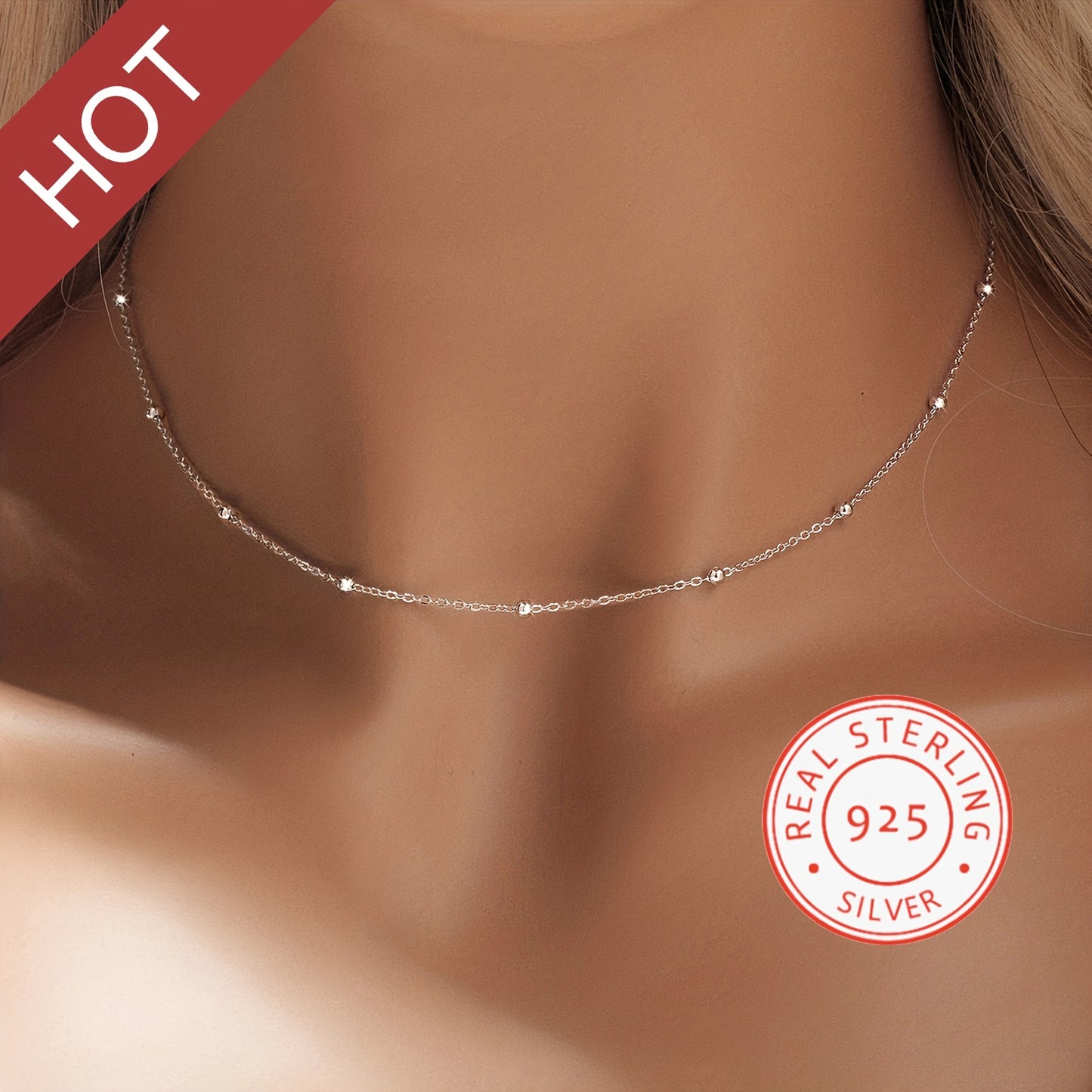 925 Sterling Silver Minimalist Round Beads Necklace Simple Minimalist Necklace Jewelry Gift