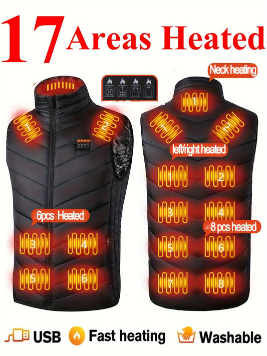 Men's 17 Areas Smart Heating Vest, Warm Contant Heating Outdoor Vest, Men's Clothing For Winter ( Power Bank Is Not Included )