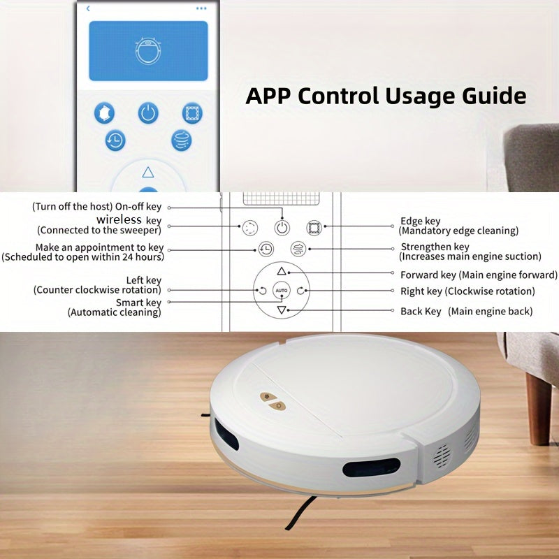 1pc Smart APP Control Sweeping Robot, High Power Vacuum, Enhanced Working Mode, Mobile Phone Control, Automatic And Efficient Room Cleaning Assistant